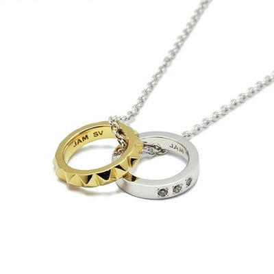 【ジャムホームメイド（JAMHOMEMADE）】スタッズ ダブル ラブ ベビーリング ネックレス S - ゴールド & シルバー