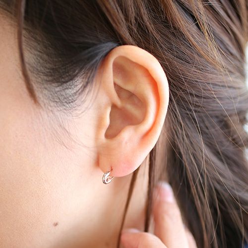 J-PI055-PG)安全ピンダイヤモンドピアス-K10ピンクゴールド/片耳