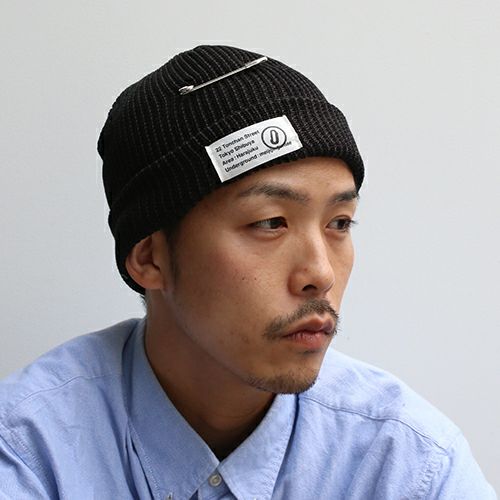 JC4CP07BK)CA4LA/カシラ 安全ピン JAM SHOP ニットキャップ -ブラック