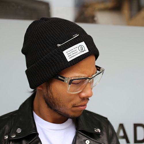 JC4CP07BK)CA4LA/カシラ 安全ピン JAM SHOP ニットキャップ -ブラック