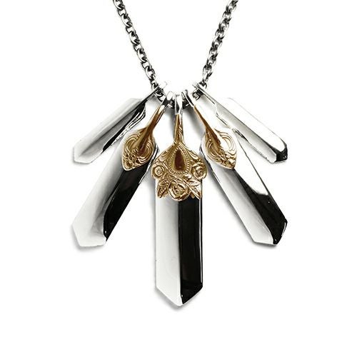 JNS397K18)ダブルフェザー&ダイヤモンドネックレス-K18イエロー