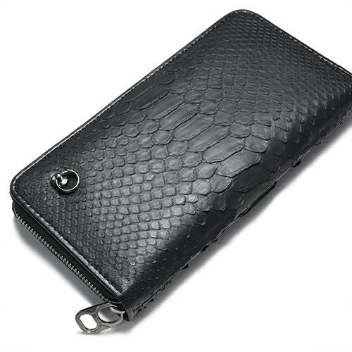 JNS579BK)リアルパイソンラウンドファスナー長財布-ブラック/ロング