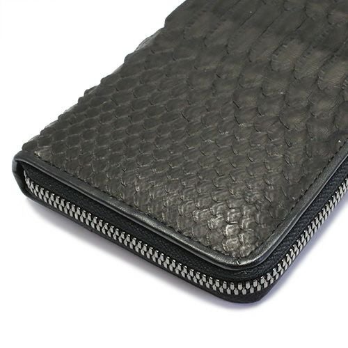 JNS579BK)リアルパイソンラウンドファスナー長財布-ブラック/ロング