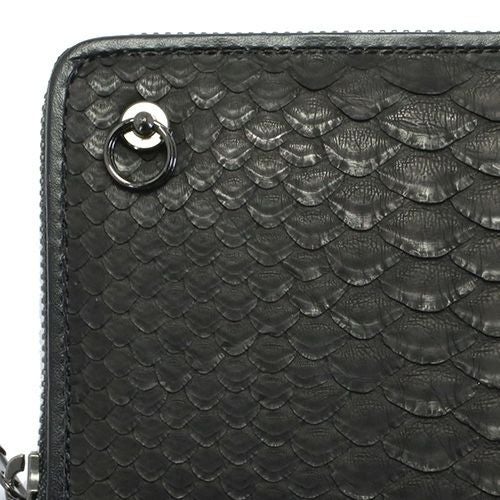 JNS579BK)リアルパイソンラウンドファスナー長財布-ブラック/ロング