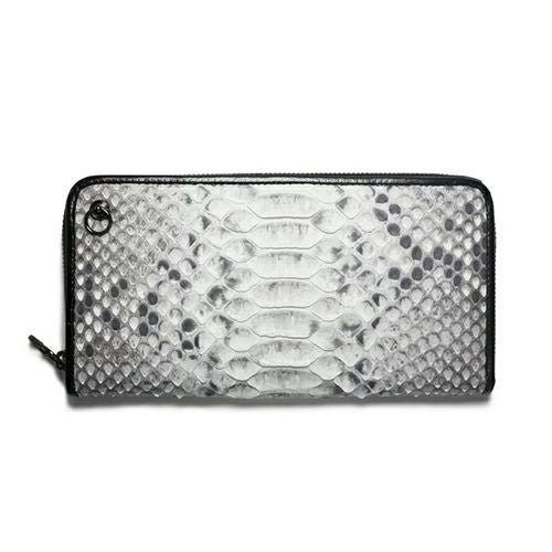 JNS579WH)リアルパイソンラウンドファスナー長財布-ホワイト/ロング