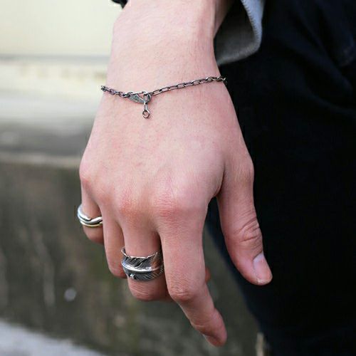 J-NS415-BK)マガタマシンプルチェーンブレスレット-ブラック