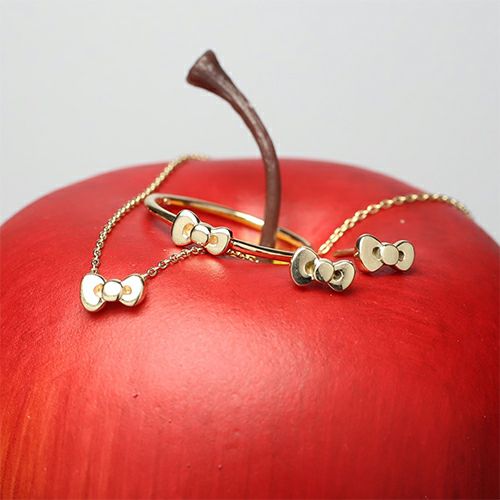 JKT007YG)ハローキティ/HelloKittyリボンネックレス-K10イエロー