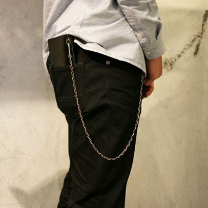J-WC001-BK)安全ピンダイヤモンドウォレットチェーンM-ブラック