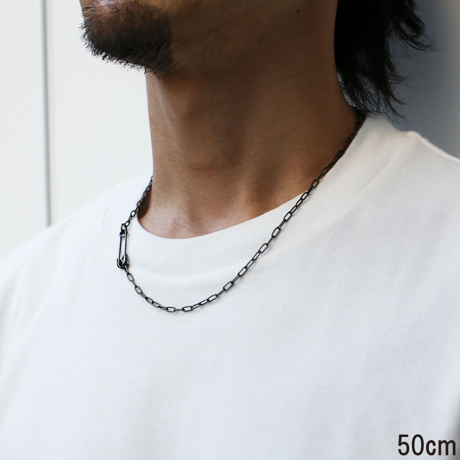 J-NC014-BK)安全ピン長アズキチェーンダイヤモンドネックレスS