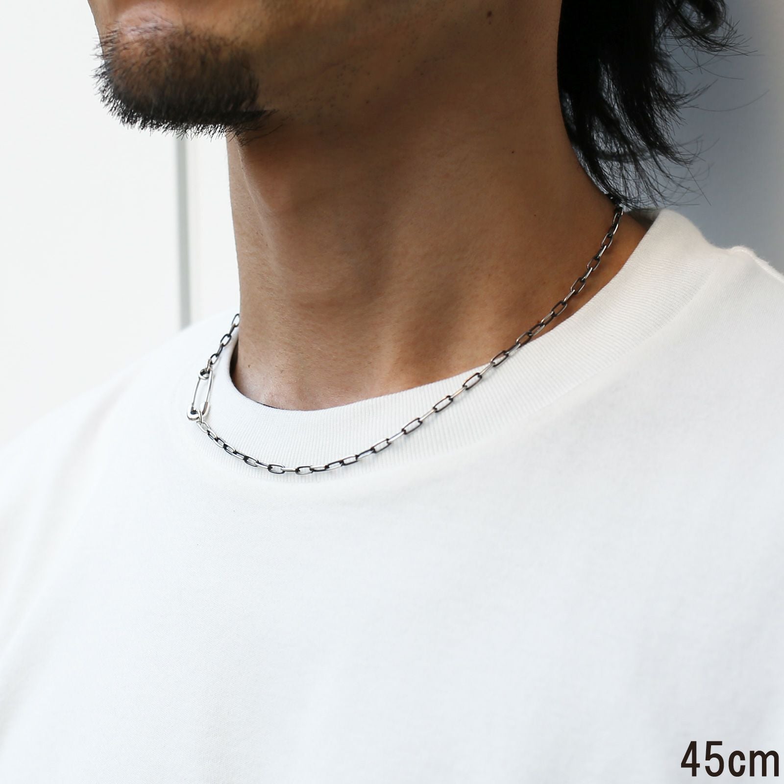 J-NC014-SV)安全ピン長アズキチェーンダイヤモンドネックレスS