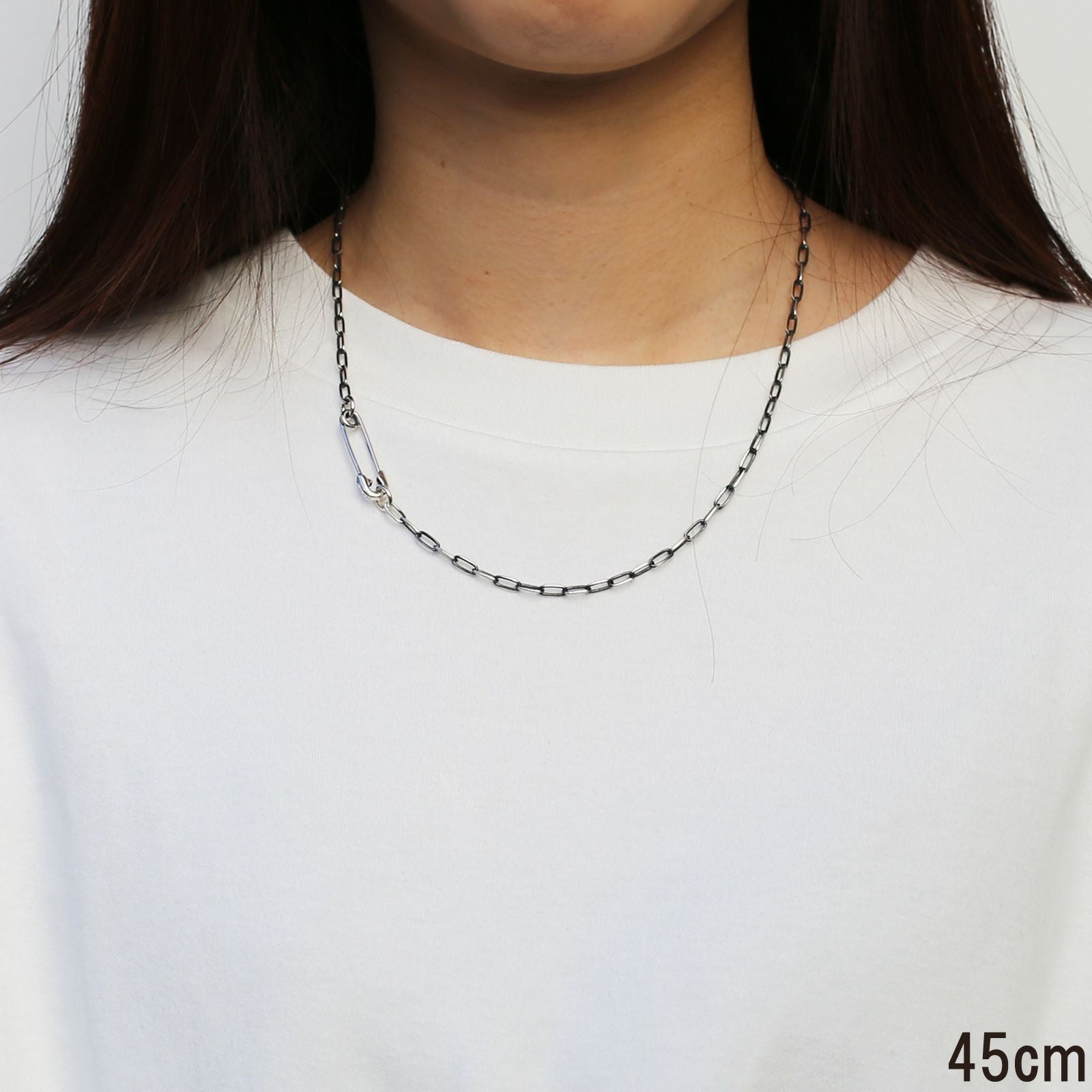 J-NC014-SV)安全ピン長アズキチェーンダイヤモンドネックレスS