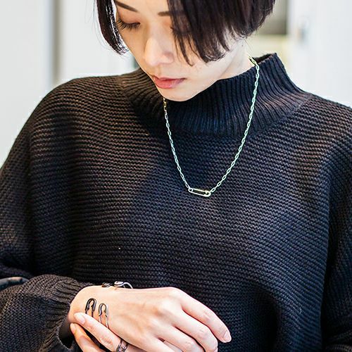 J-NC014-SV)安全ピン長アズキチェーンダイヤモンドネックレスS