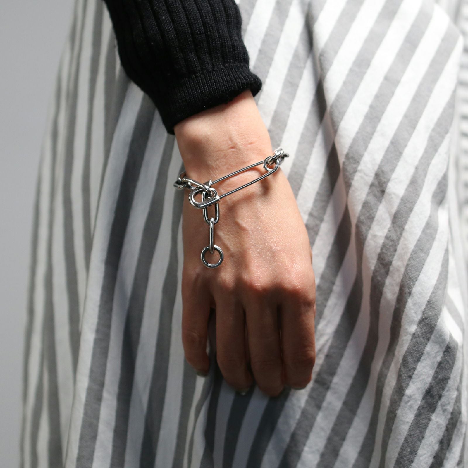 J-BR021)安全ピン長アズキチェーンダイヤモンドブレスレットL