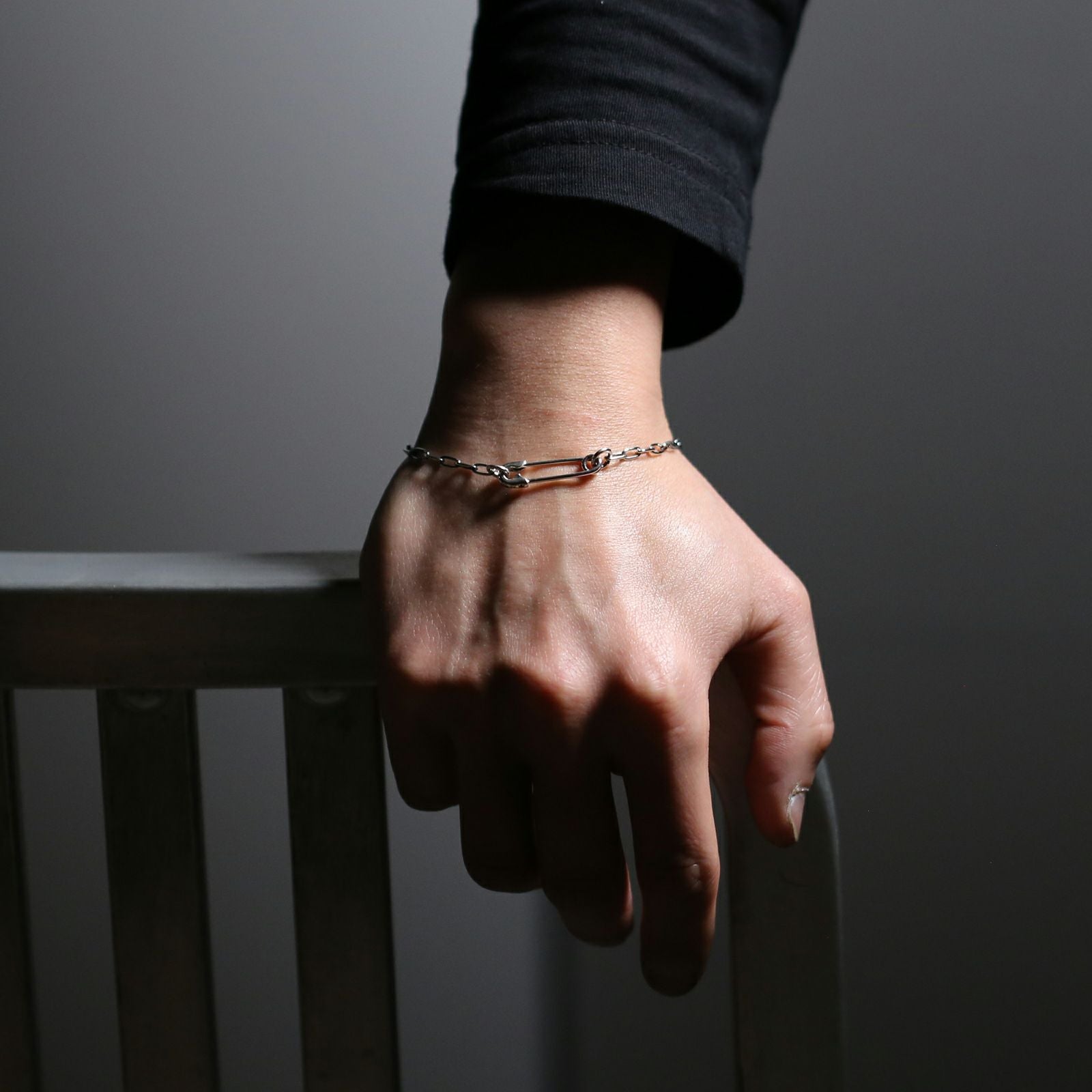 J-BR003-SV)安全ピン長アズキチェーンダイヤモンドブレスレットS