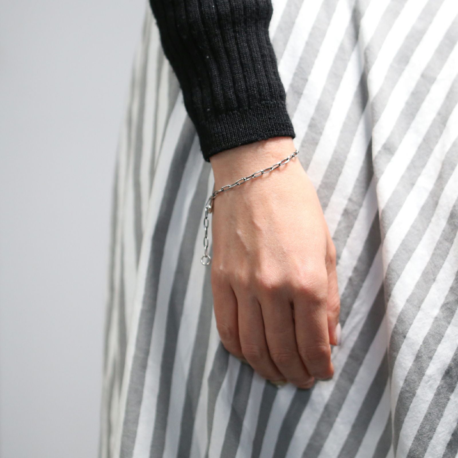 J-BR003-SV)安全ピン長アズキチェーンダイヤモンドブレスレットS