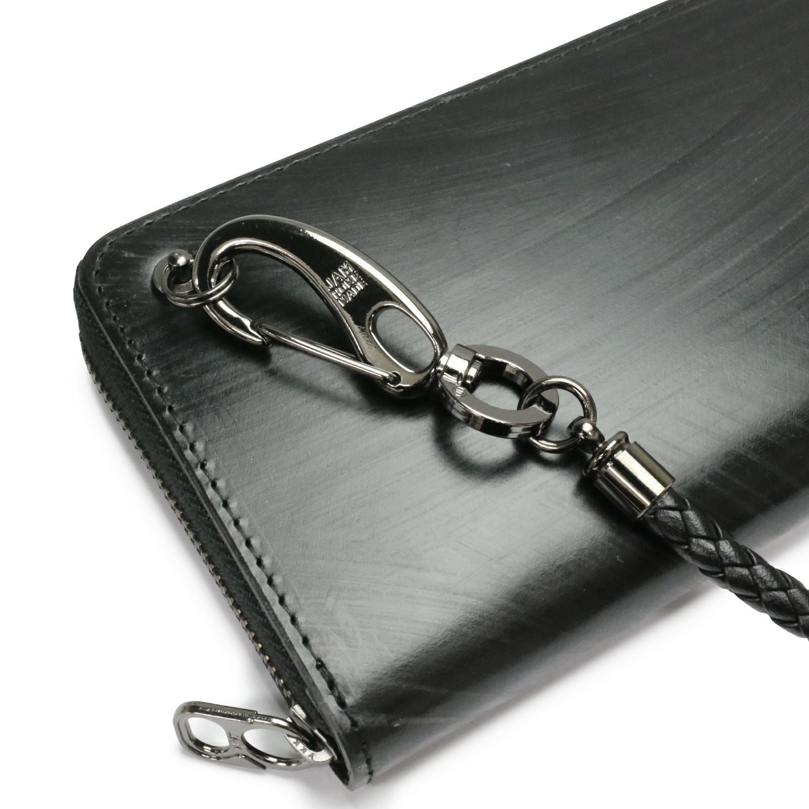 J-NS297-BK)編み込みレザーウォレットコード-ブラック｜アクセサリー