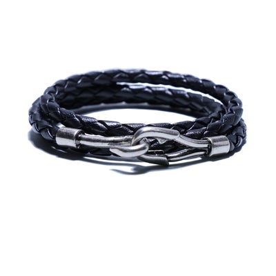 【ジャムホームメイド（JAMHOMEMADE）】編み込み レザー ブレスレット 3巻 -ブラック