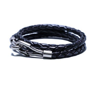 【ジャムホームメイド（JAMHOMEMADE）】編み込み レザー ブレスレット 3巻 -ブラック