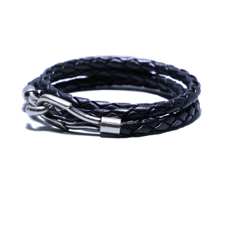 【ジャムホームメイド（JAMHOMEMADE）】編み込み レザー ブレスレット 3巻 -ブラック