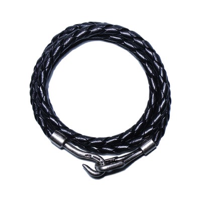 【ジャムホームメイド（JAMHOMEMADE）】編み込み レザー ブレスレット 3巻 -ブラック