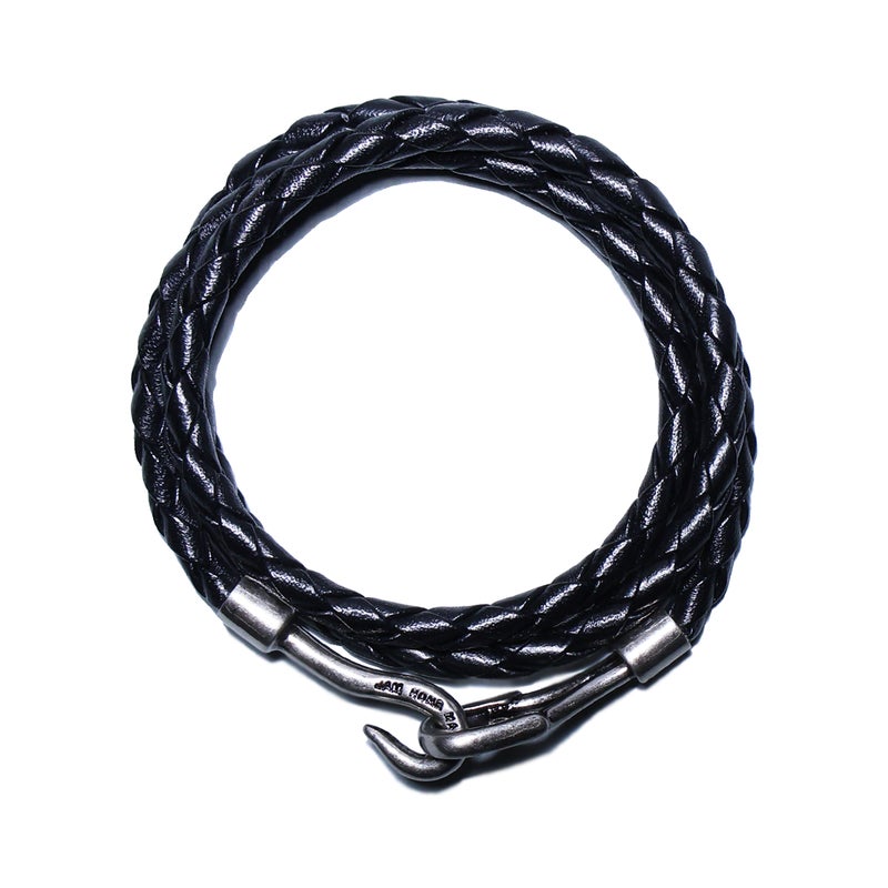【ジャムホームメイド（JAMHOMEMADE）】編み込み レザー ブレスレット 3巻 -ブラック
