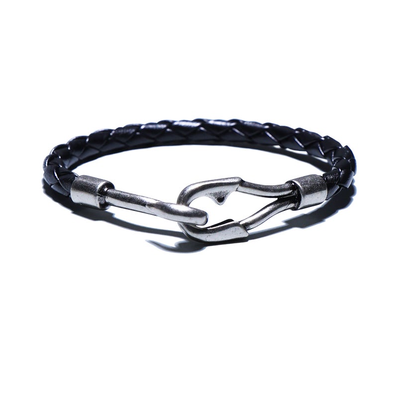 【ジャムホームメイド（JAMHOMEMADE）】編み込み レザー ブレスレット シングル -ブラック