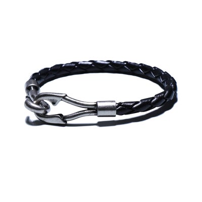 【ジャムホームメイド（JAMHOMEMADE）】編み込み レザー ブレスレット シングル -ブラック