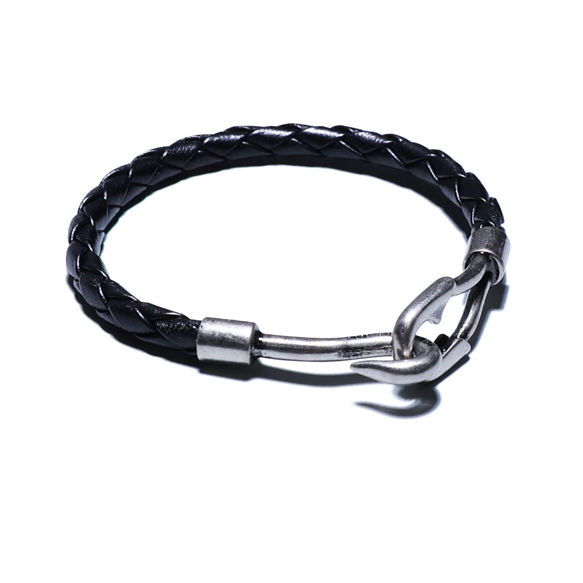 J-NS033-BK)編み込みレザーブレスレットシングル-ブラック