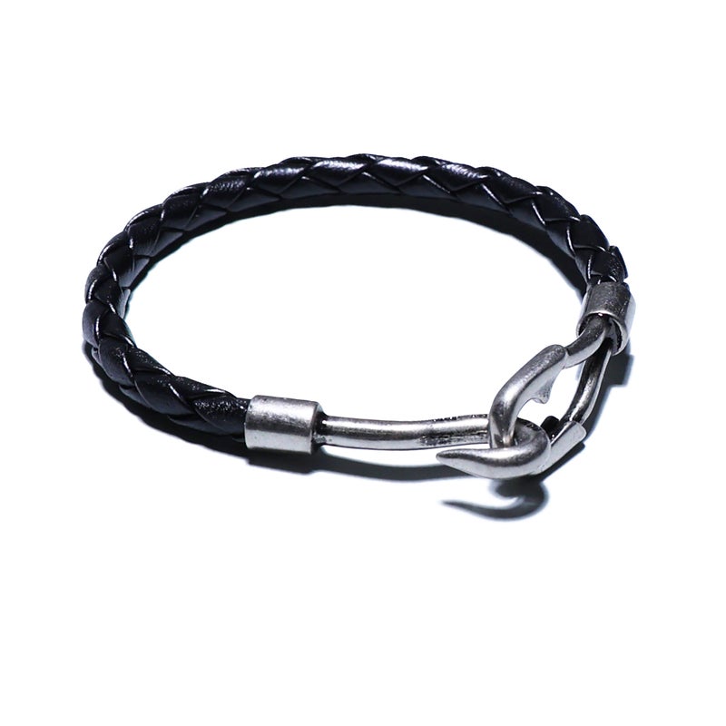 【ジャムホームメイド（JAMHOMEMADE）】編み込み レザー ブレスレット シングル -ブラック