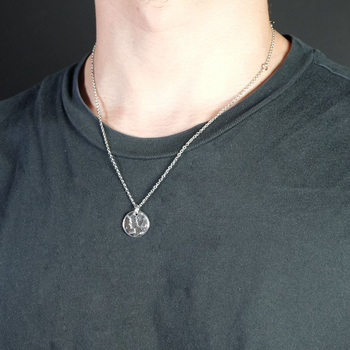 J-NS365-SV)ヴィンテージマーキュリーコインネックレス-シルバー