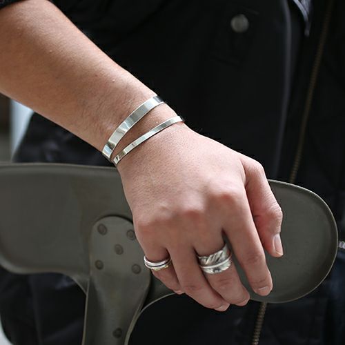 JBR079)平打ちFORGING（鍛造）バングルS-シルバー925/ブレスレット