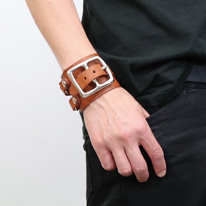 【ジャムホームメイド（JAMHOMEMADE）】POST レザー ブレスレット ダブル -ブラウン