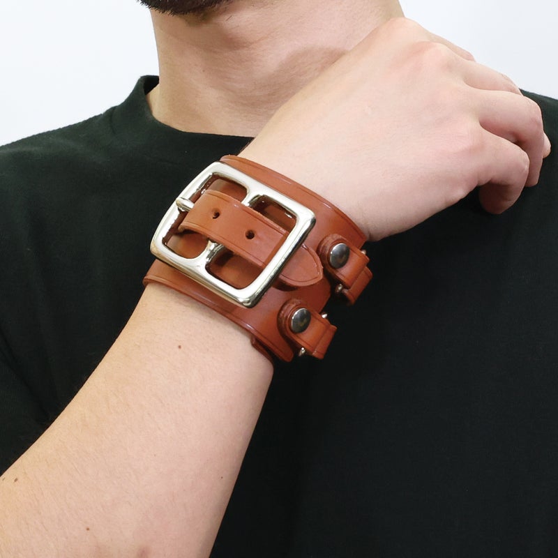 【ジャムホームメイド（JAMHOMEMADE）】POST レザー ブレスレット ダブル -ブラウン