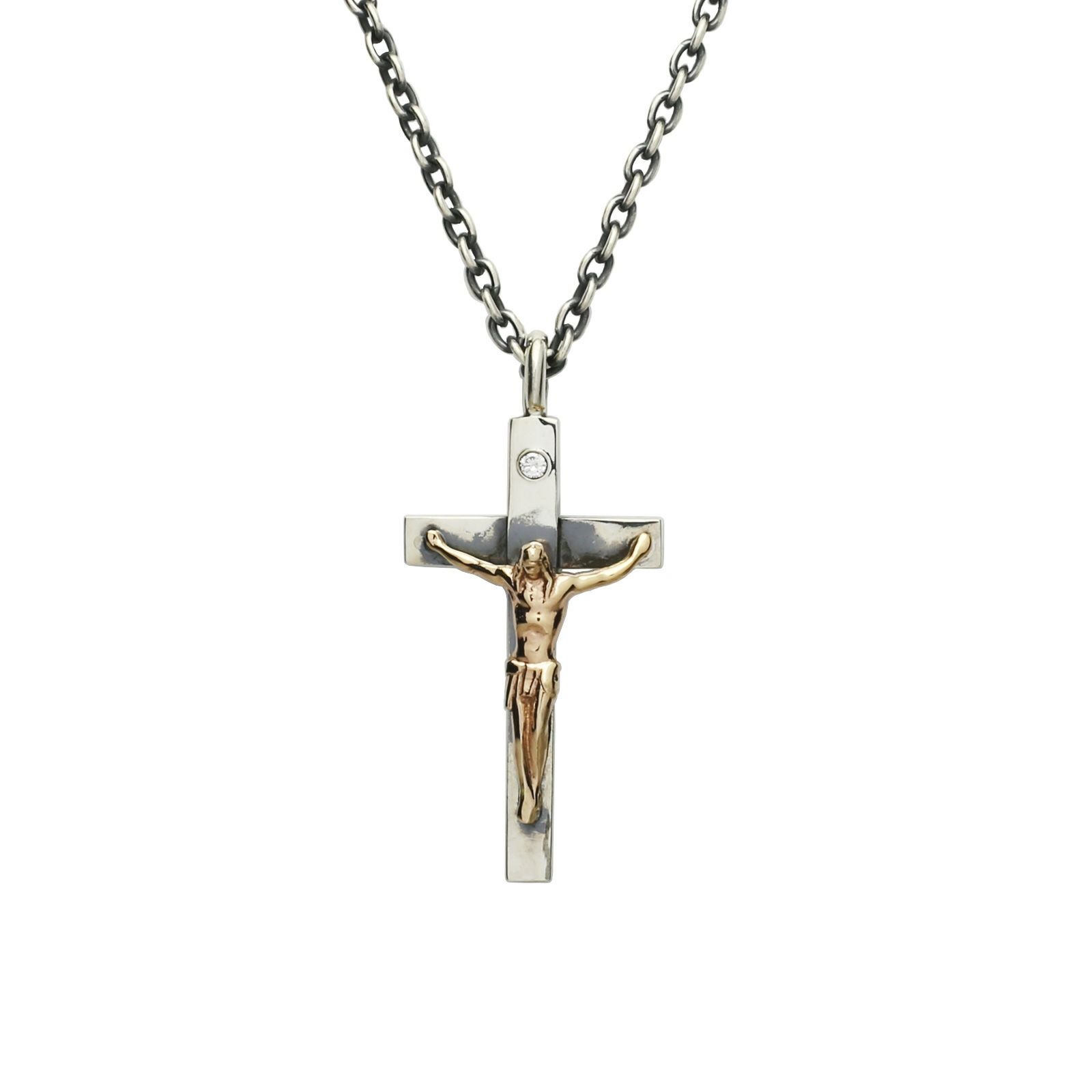 K10イエローゴールドダイヤモンドロザリオクロスネックレスS