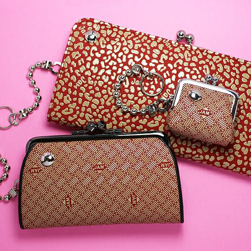 JIDWA39)印傳 - 印伝屋 がま口 長財布 RED×WHITE 無響柄｜アクセサリー