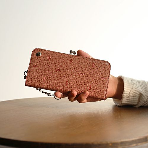 JIDWA39)印傳 - 印伝屋 がま口 長財布 RED×WHITE 無響柄｜アクセサリー