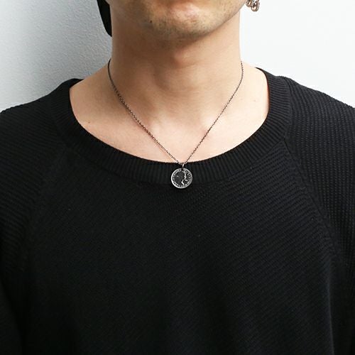 J-NS386-BK)ヴィンテージシックスペンスコインネックレス-ブラック