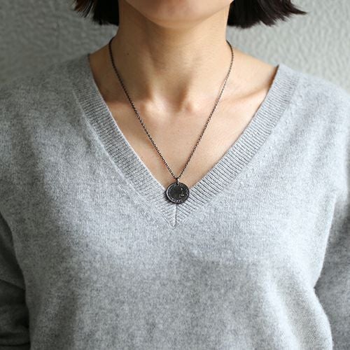J-NS386-BK)ヴィンテージシックスペンスコインネックレス-ブラック