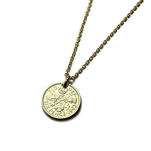 J-NS386-GD)ヴィンテージシックスペンスコインネックレス-ゴールド