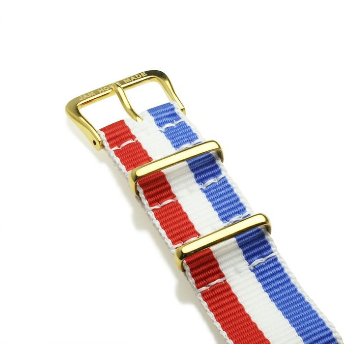 【ジャムホームメイド（JAMHOMEMADE）】ジャムウォッチ タイプ3 ゴールド/ホワイト -NATOベルト(トリコロール)- / 腕時計・ペアウォッチ