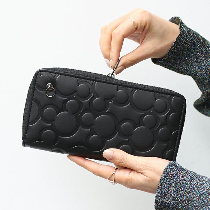 JWD-WA007A)ミッキーマウスビッグアイコンラウンドファスナー長財布