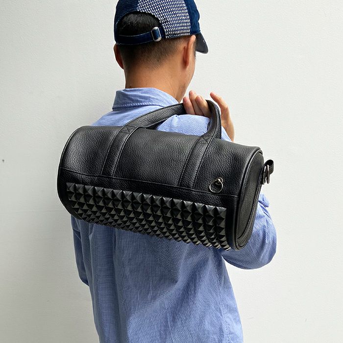 J-BG007)ENDUREレザースタッズ2WayドラムバッグショルダーバッグS