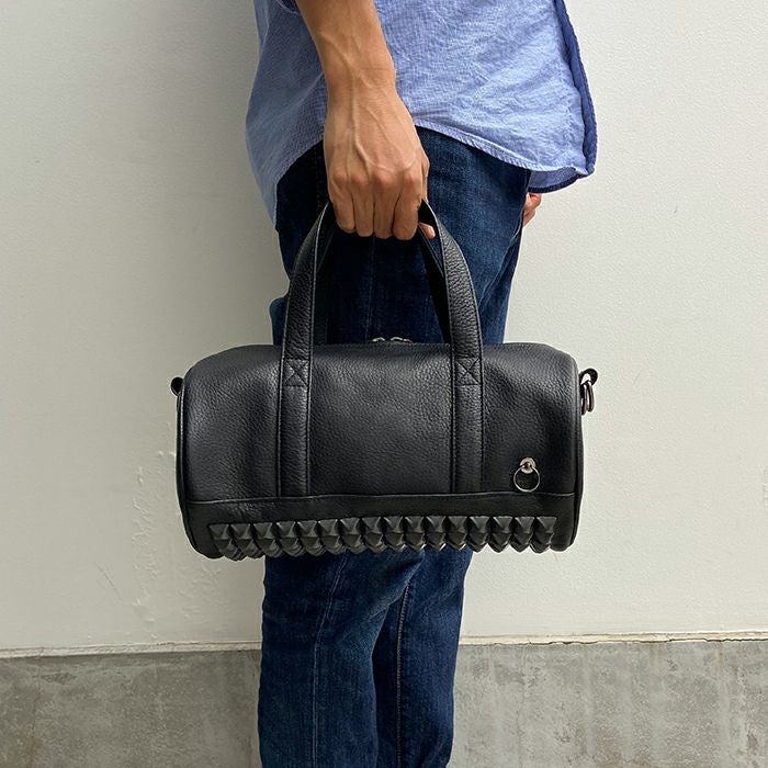 J-BG007)ENDUREレザースタッズ2WayドラムバッグショルダーバッグS