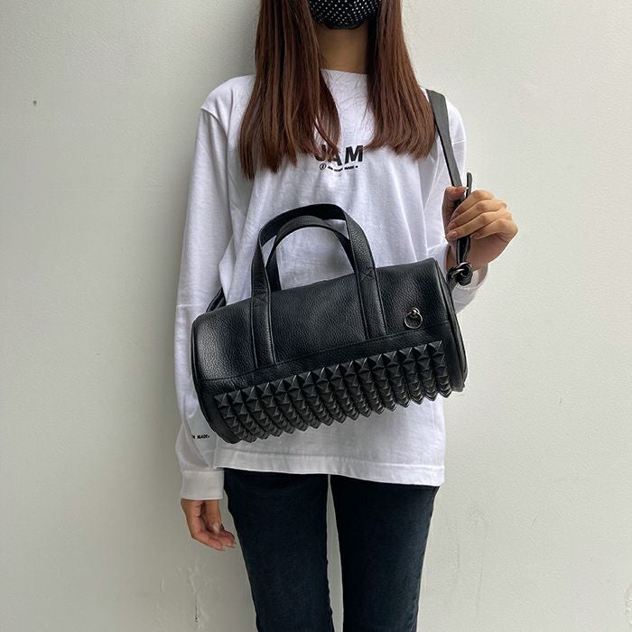 J-BG007)ENDUREレザースタッズ2WayドラムバッグショルダーバッグS