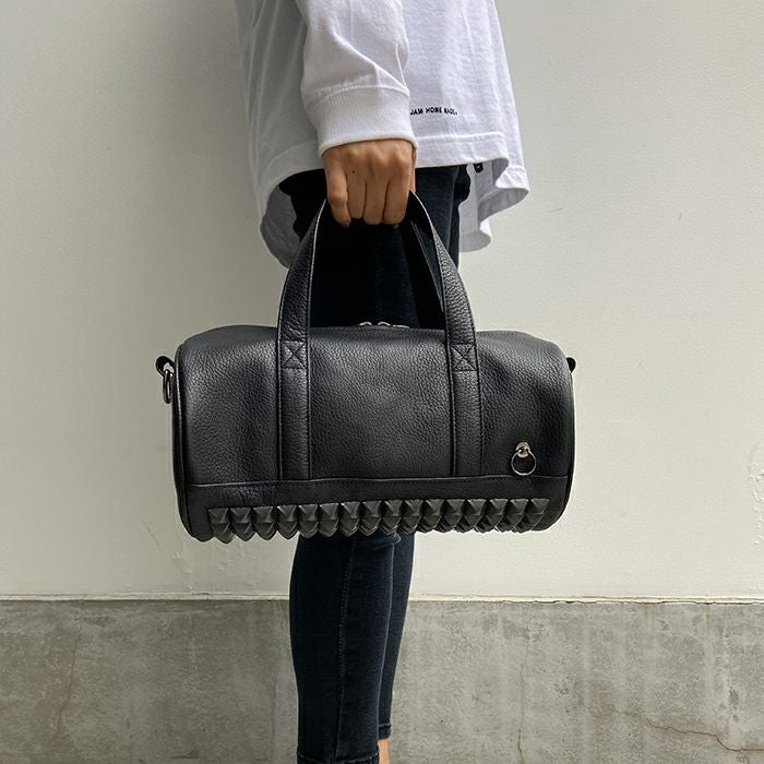 J-BG007)ENDUREレザースタッズ2WayドラムバッグショルダーバッグS