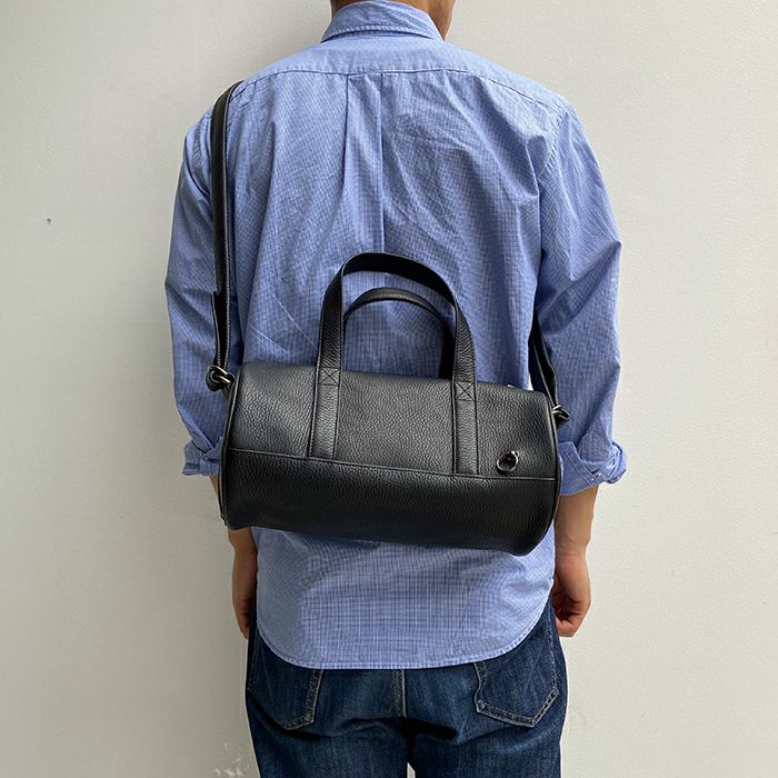 J-BG001)ENDUREレザー2WayドラムバッグショルダーバッグS-ブラック