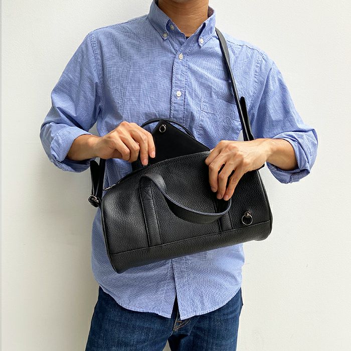 J-BG001)ENDUREレザー2WayドラムバッグショルダーバッグS-ブラック