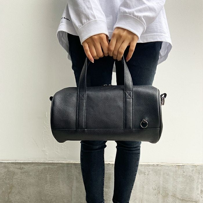 J-BG001)ENDUREレザー2WayドラムバッグショルダーバッグS-ブラック