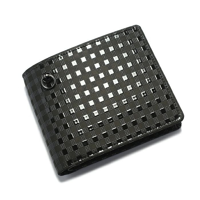 JIDWA56BK)印傳 - 印伝屋 二つ折り財布 チェック柄 / ミディアム