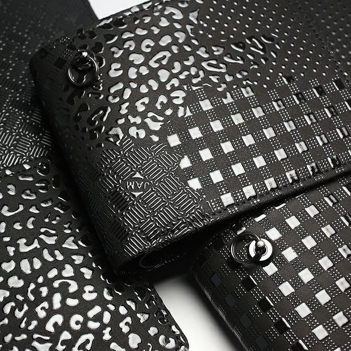 【美品】JAM  MADE 印傳屋　チェック柄　かぶせ　長財布　ブラック JIDWA56BK)印傳 - 印伝屋 二つ折り財布 チェック柄 / ミディアム